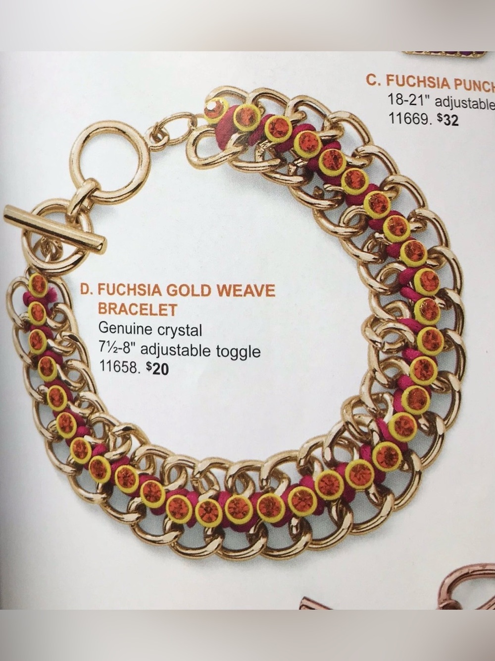 Cookie Lee Gold and Fuchsia crystal Weave Bracelet